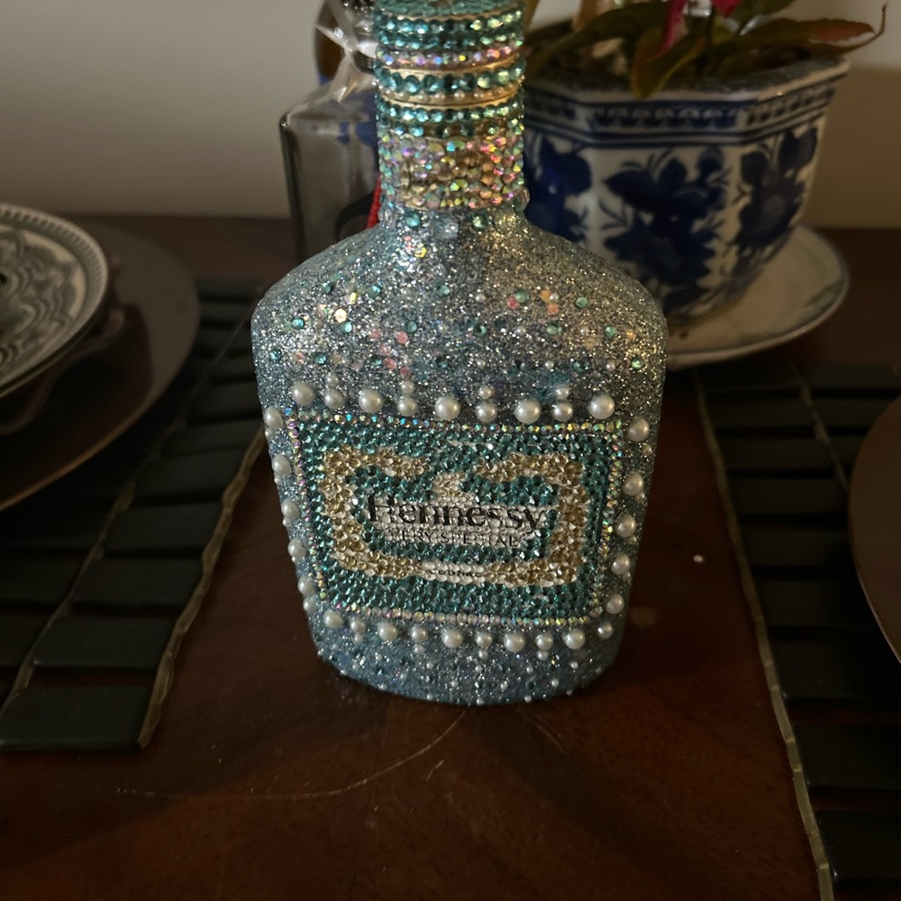 Sparkling Blue Beaded Decorative Bottle